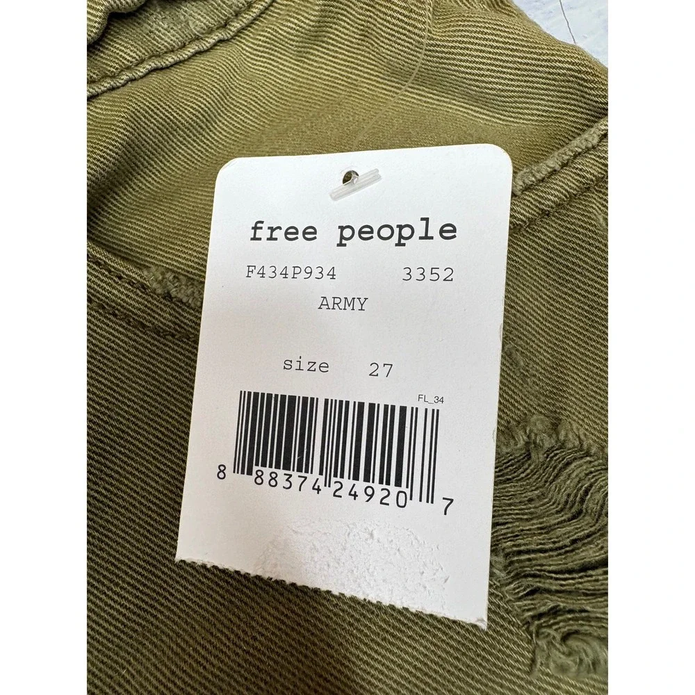 Free People Irreplaceable Green Distressed Cutoff Denim Shorts‎ Low Rise Boho 27